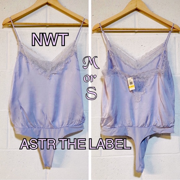 𝗡𝗪𝗧 ASTR THE LABEL periwinkle lilac eyelash lotus lace thong bodysuit M or S new - Picture 2 of 11